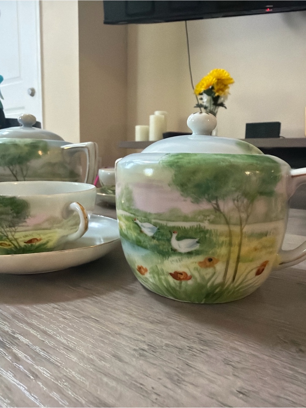 Vintage Japanese tea set marked “Hand Painted Nippon.”